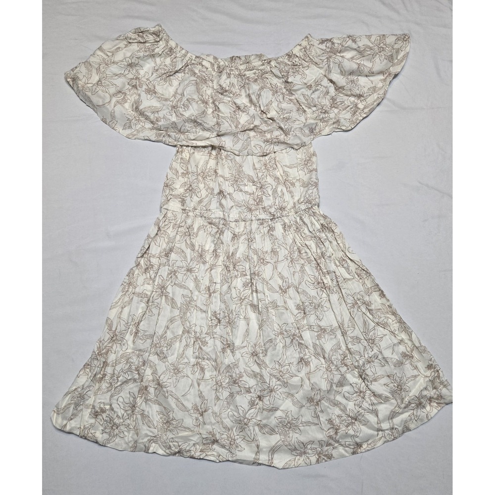 Lagaci Off The Shoulder Mini Smocked Dress Cream Print Medium Boho Feminine